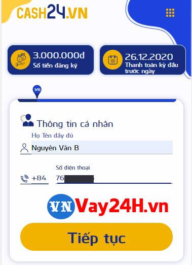 C&aacute;c bước đăng k&yacute; vay tiền cash24 1