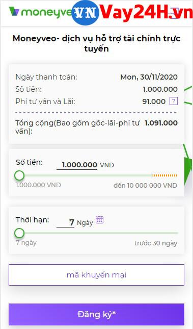 C&aacute;c bước đăng k&yacute; vay tiền MoneyVeo 1