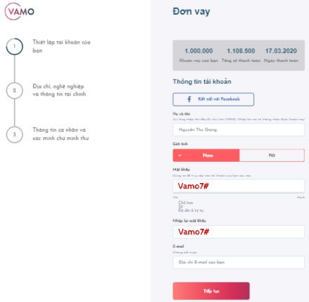 Tạo t&agrave;i khoản vay tiền vamo