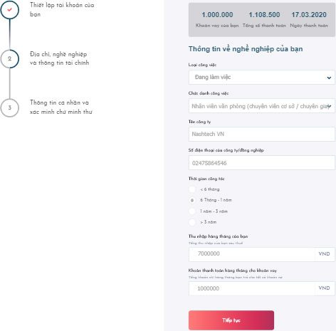 Th&ocirc;ng tin nghề nghiệp vay tiền vamo