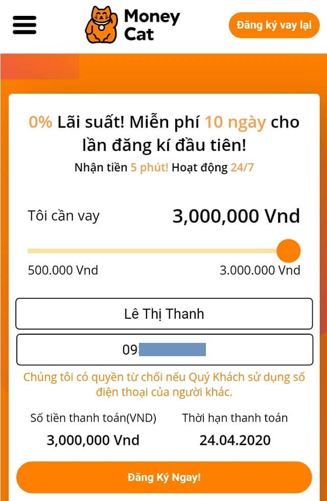 Đăng k&yacute; hạn mức vay tiền